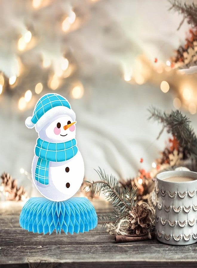 Moitkptt 9Pcs Winter Wonderland Decorations 3D Snowflake Honeycomb Table Centerpieces for Frozen Winter Blue White Theme Christmas Baby Shower Birthday Party Supplies (Snowman Blue) - Image 5